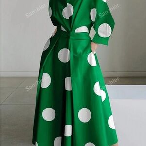 SHEIN Green Long Sleeve Dress with White Dots